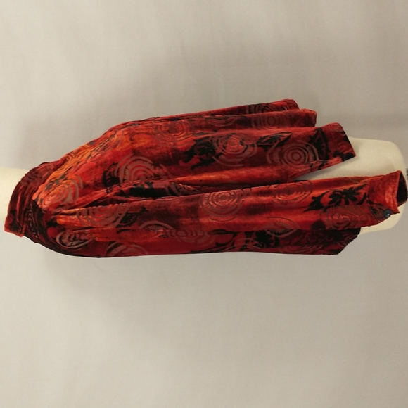 Burnout Velvet Dramatic Blouse Shaket Top Sexy Dark Shimmery Sheer Silk Blend - Picture 3 of 9